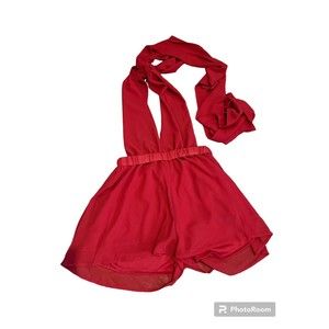 Choies red tie front romper shorts size L‎ NWT